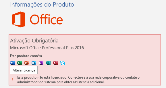 erro ativação office