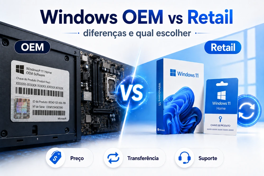Windows OEM vs Retail: diferenças e qual escolher
